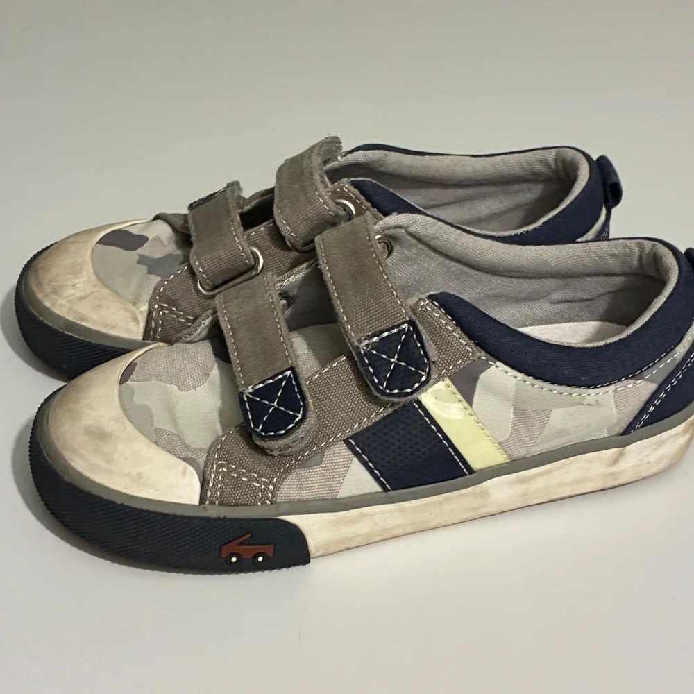 See Kai Run Kids Size 12 Camo Canvas Low Top Sneakers Grey Blue Double Strap